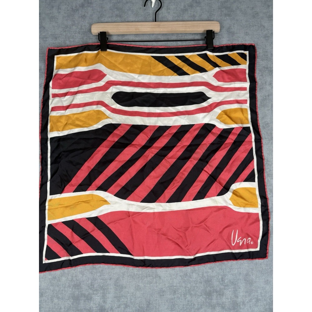 Vintage Vera Neumann Scarf 22x22 Square Pink Black Yellow Geometric Mod Retro